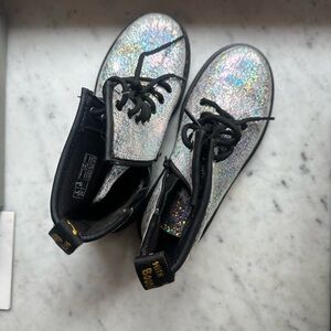 Kids Holographic Silver Lace-Up Dr Martens